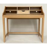 DESK, contemporary Danish style design, ash veneered with pull out work surface and drawer and cubby