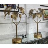 MAISON JANSEN STYLE PALM TREE TABLE LAMPS, a pair, gilt metal, 70cm H x 45cm W.