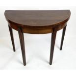 DEMI LUNE CARD TABLE, 73cm H x 92cm x 46cm, George III mahogany and boxwood strung with green