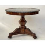 GUERIDON, 19th century French napoleon III flame mahogany with circular channeled St Annes marble