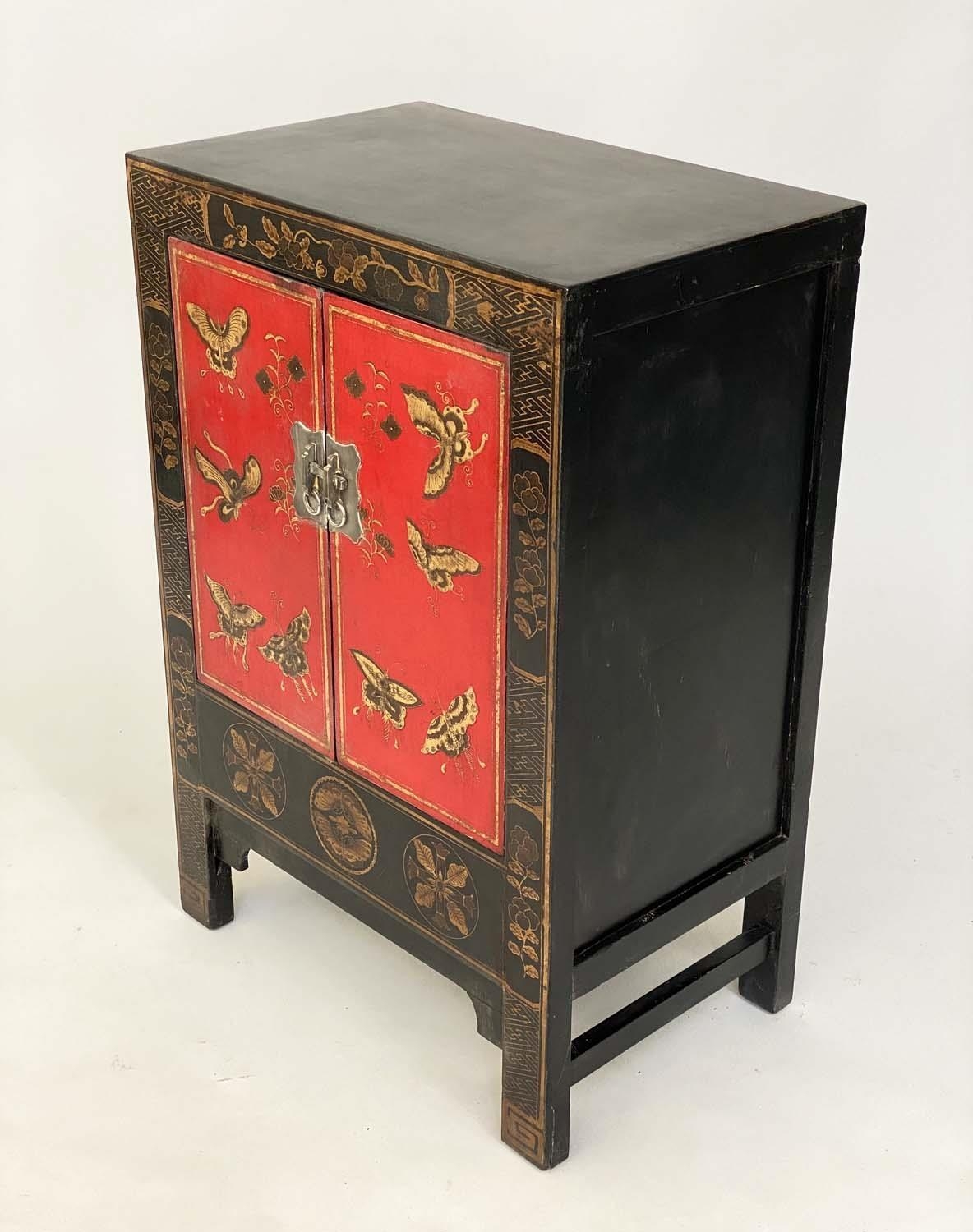 CHINESE CABINETS, a pair, Chinese scarlet lacquered and gilt Chinoiserie decorated with silver - Image 6 of 6