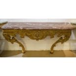 CONSOLE TABLE, 79cm H x 140cm W x 42cm D, Louis XIV giltwood, circa 1700, with royal red marble top.