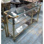 CONSOLE TABLE, 119cm x 33cm x 73cm, vintage 1980's Hollywood regency style design, two glass tiers