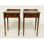 LAMP TABLES, a pair, Regency design burr walnut and crossbanded each with frieze drawer and turned