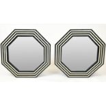 WALL MIRRORS, a pair, 1970's Italian design, octagonal inlaid frames, 61cm diam. (2)