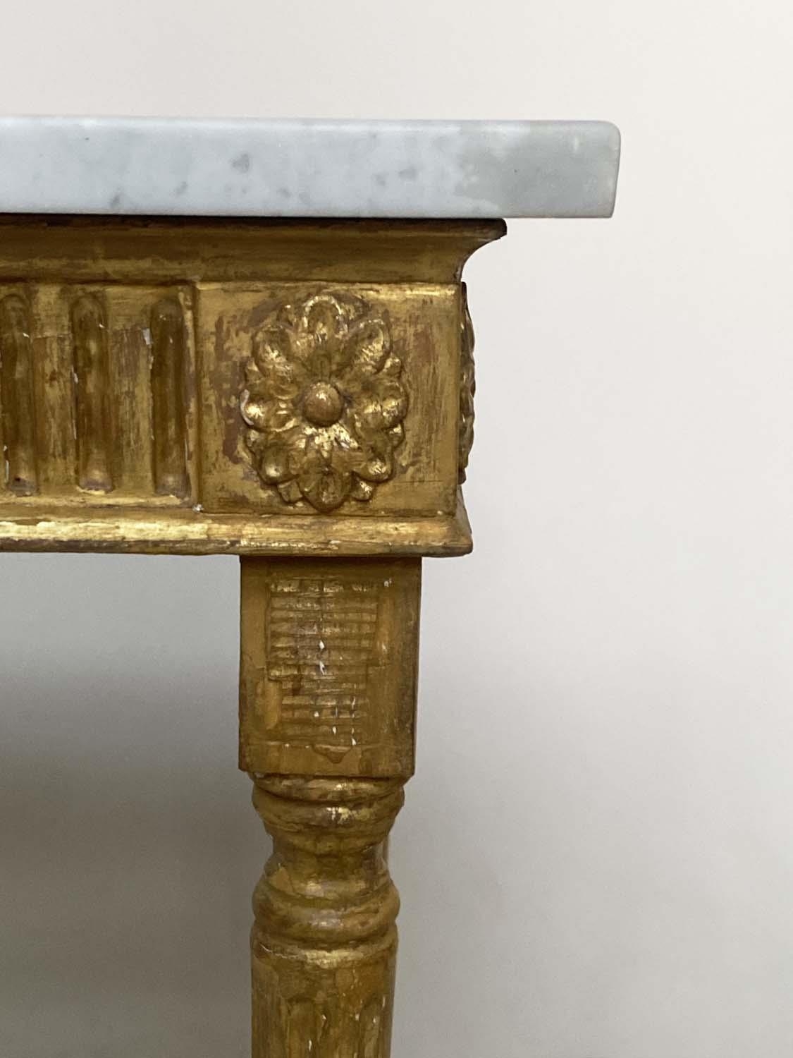 CONSOLE TABLE, 19th century Italian giltwood with Carrara marble top, fluted frieze, ribbon tablet - Image 4 of 6