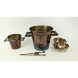 LOUISE BRADLEY DRINKS SET, including champagne bucket, ice bucket, ice tongs, and two dishes,