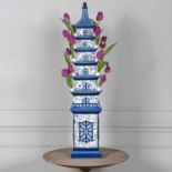 DELFT WARE STYLE TULIP VASE, 90cm H x 19cm diam., blue and white ceramic.