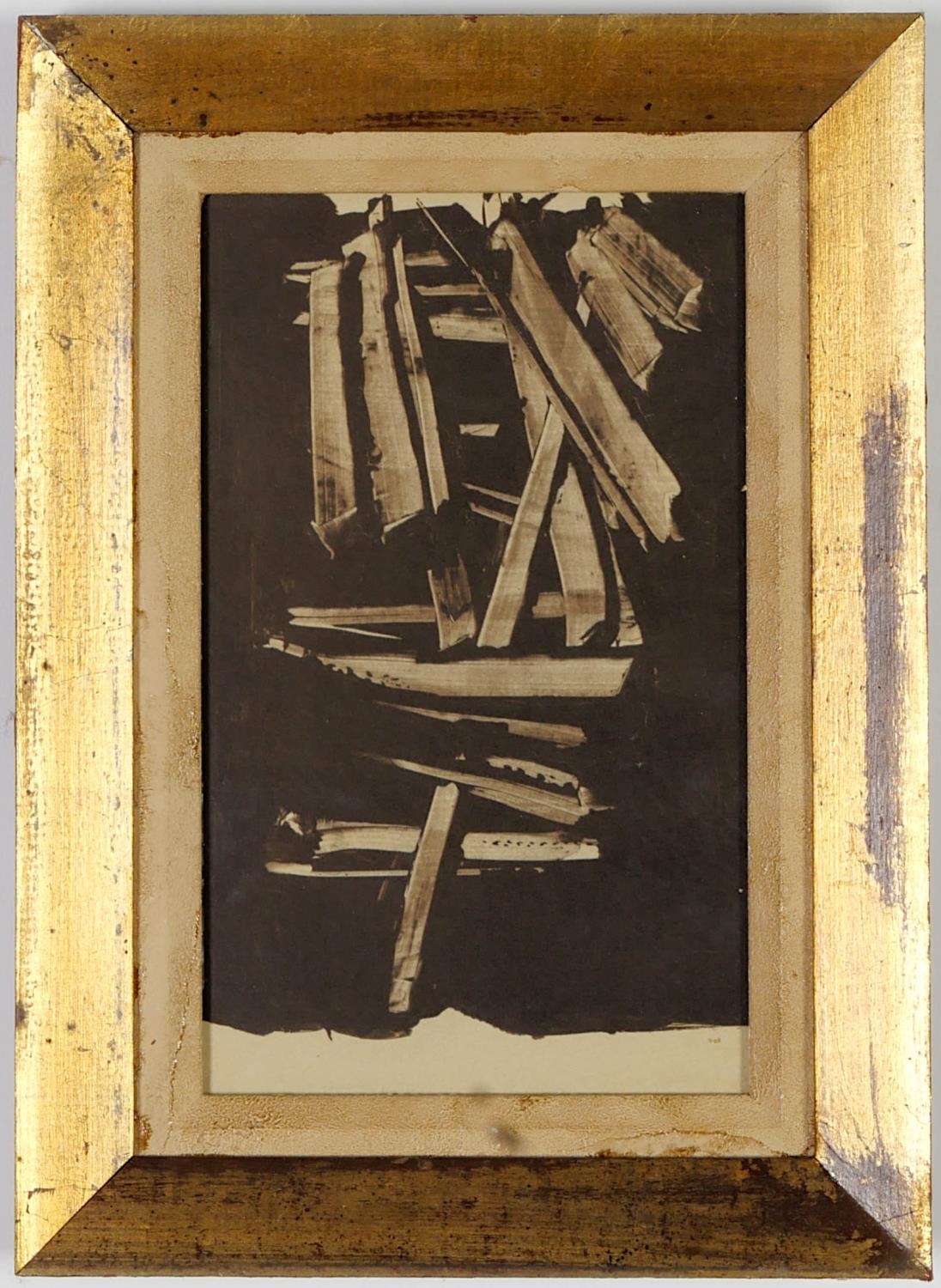 AFTER PIERRE SOULAGES, four offset lithographs, abstract study in walnut wash, vintage frames, - Image 4 of 5