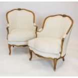 BERGERES, 83cm H x 63cm, a pair, Louis XV style in calico. (2)