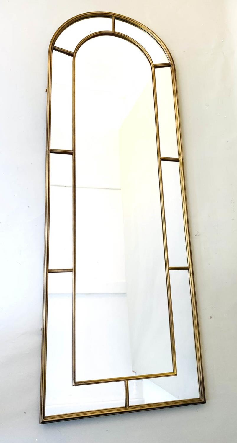 HALL MIRROR, 180cm high, 63cm wide, Regency style, gilt metal.