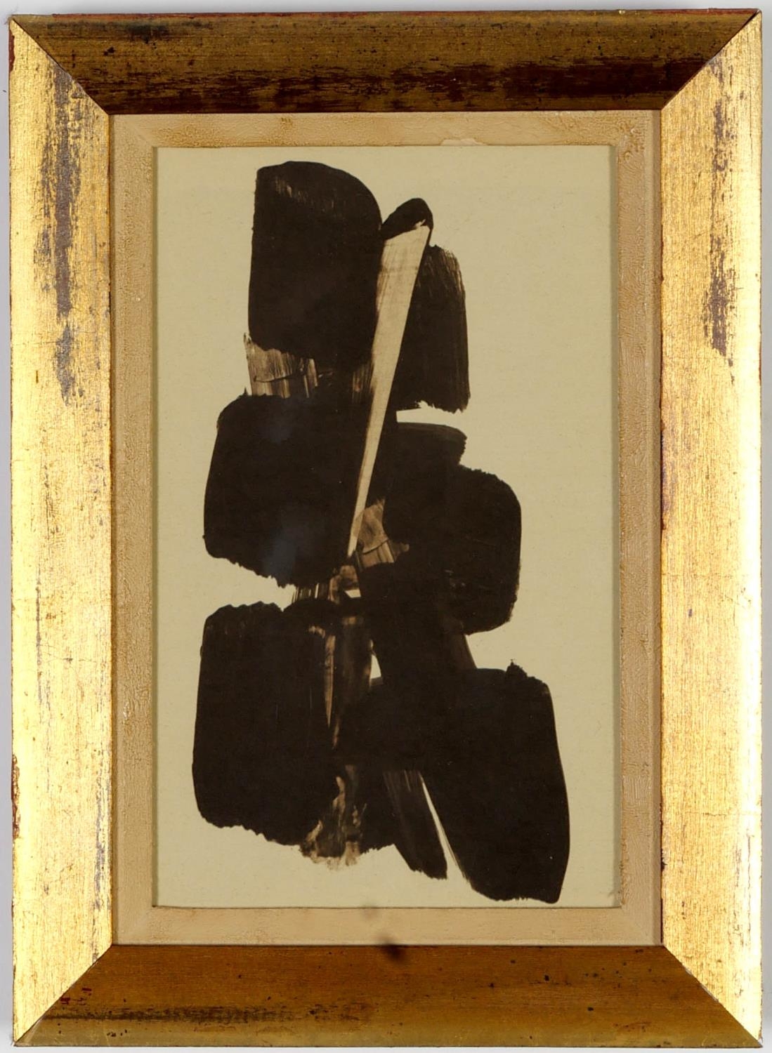 AFTER PIERRE SOULAGES, four offset lithographs, abstract study in walnut wash, vintage frames, - Image 2 of 5