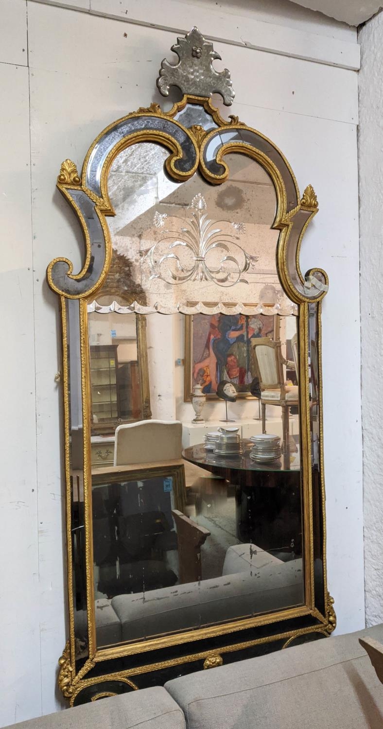 WALL MIRROR, 230cm H x 100cm W,18th century Continental gilt metal and wood, twin plated with