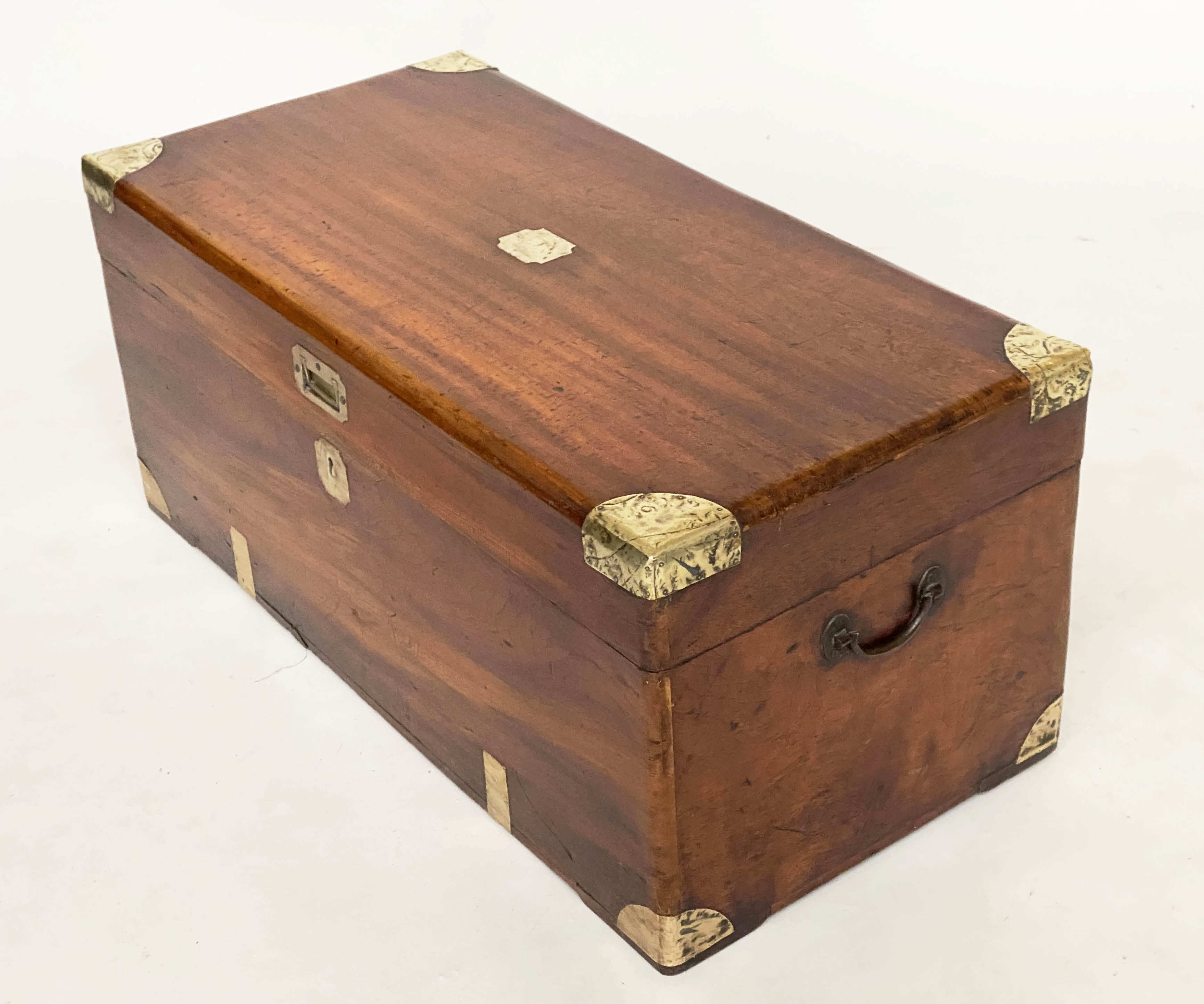 TRUNK, 19th century Chinese export camphorwood and brass bound with rising lid candlebox interior - Image 2 of 8