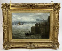 CORNELIS JOHANNIS COSSAAR (1874-1948) 'The Embankment Steps', oil on canvas, 40cm x 60cm, signed (