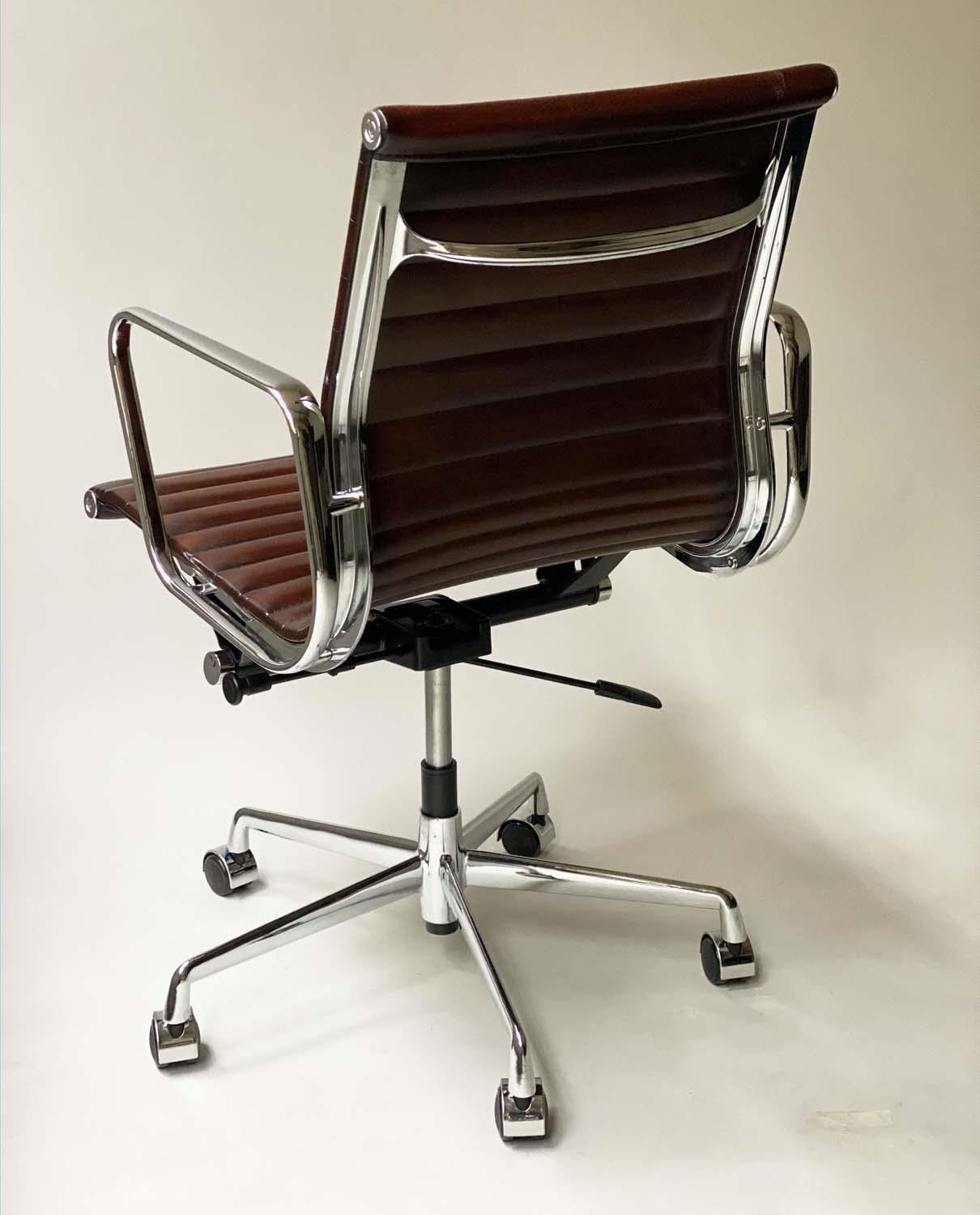 REVOLVING DESK CHAIR, Charles and Ray Eames inspired with ribbed tan leather seat revolving and - Image 5 of 6