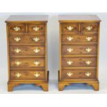 BEDSIDE CHESTS, 83cm H x 47cm W x 48cm D, a pair, Georgian style yewwood, each containing six