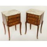 TABLES DE NUIT, a pair, early 20th century French Louis XVI style burr walnut, crossbanded and