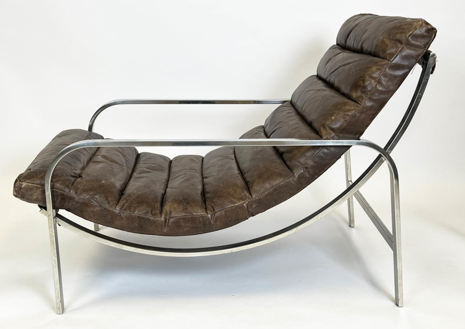 HALO SCOTT ARMCHAIR, ribbed brown leather with a stainless steel frame, 84cm H x 110cm x 63cm. - Image 2 of 4