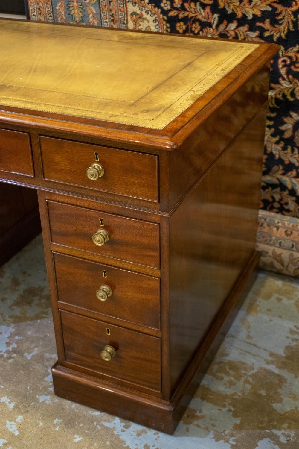 WILLIAM TILLMAN PEDESTAL DESK, 75cm H x 114cm x 74cm, George III style mahogany with leather top - Image 5 of 5