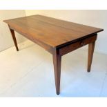 FARMHOUSE KITCHEN TABLE, 77cm x 186cm x 87cm, French cherry wood with single drawer to one end and