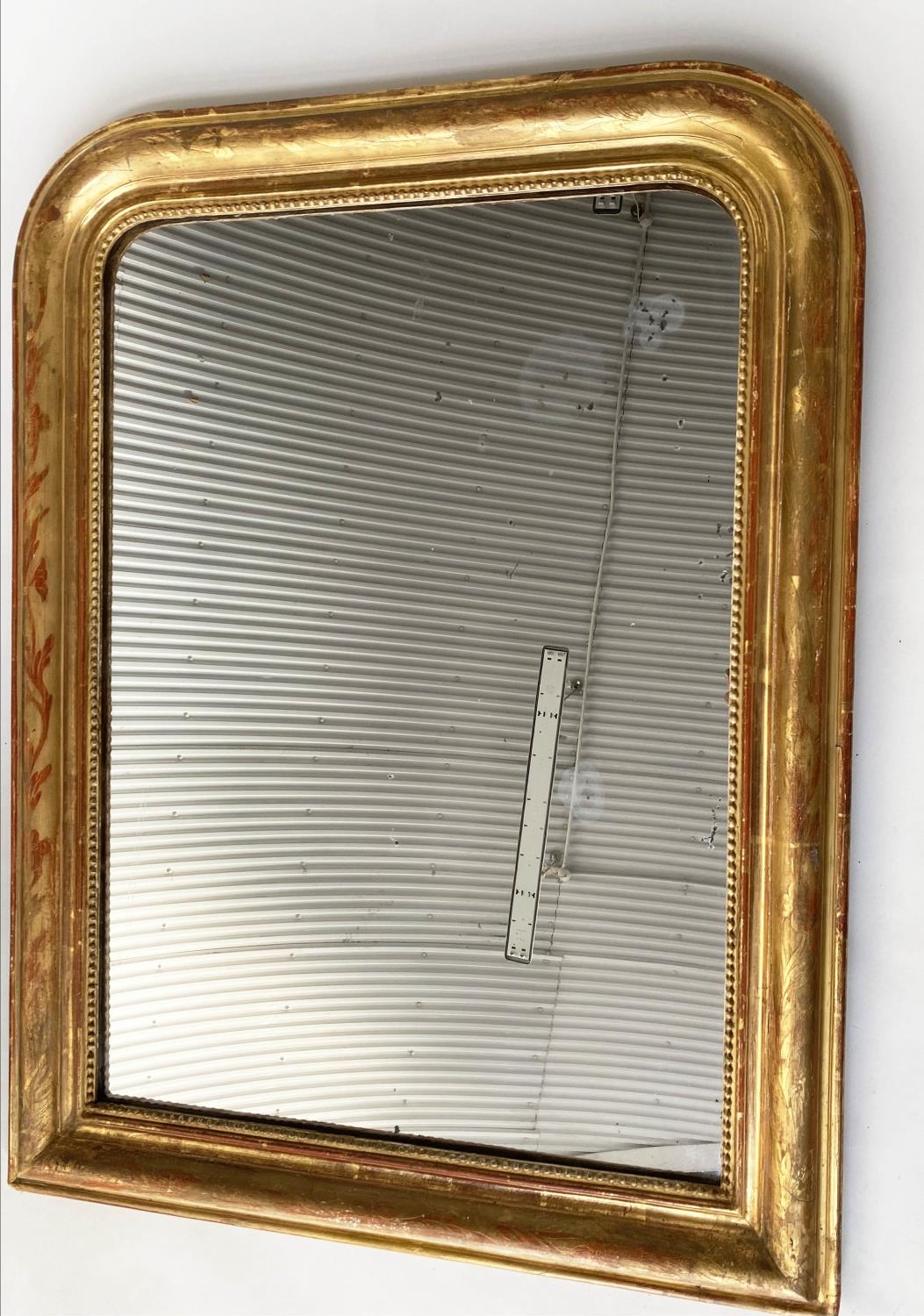 OVERMANTEL MIRROR, 19th century French giltwood and gesso moulded with arched incised and beaded - Image 4 of 6