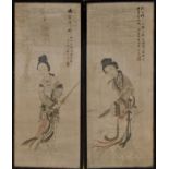 19TH CENTURY CHINESE SCHOOL, two figurative studies and two still lifes watercolour on silk, 81cm