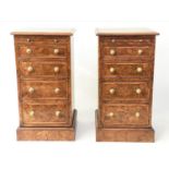 BEDSIDE CHESTS, 73cm H x 40cm W 37cm D, a pair, burr walnut and crossbanded, each with brushing