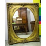 WALL MIRROR, 155cm x 124cm, Belle Epoque style with rectangular gilt frame and oval plate.