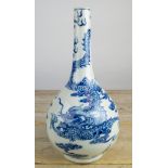 CHINESE 'DRAGON', blue and white bottle vase, the dragon chasing the flaming pearl of wisdom, 30cm