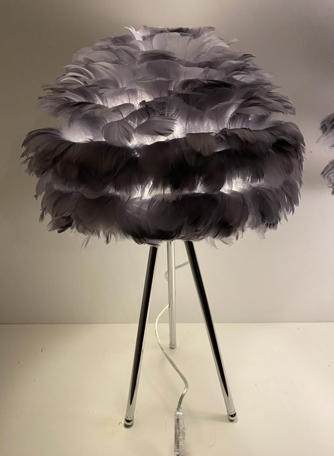 FEATHER CLOUD TABLE LAMPS, a pair, polished metal bases, 60cm x 40cm x 40cm. - Image 2 of 6
