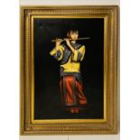CONTEMPORARY SCHOOL, Chinese flute player, 112cm x 82cm, oleograph, framed.