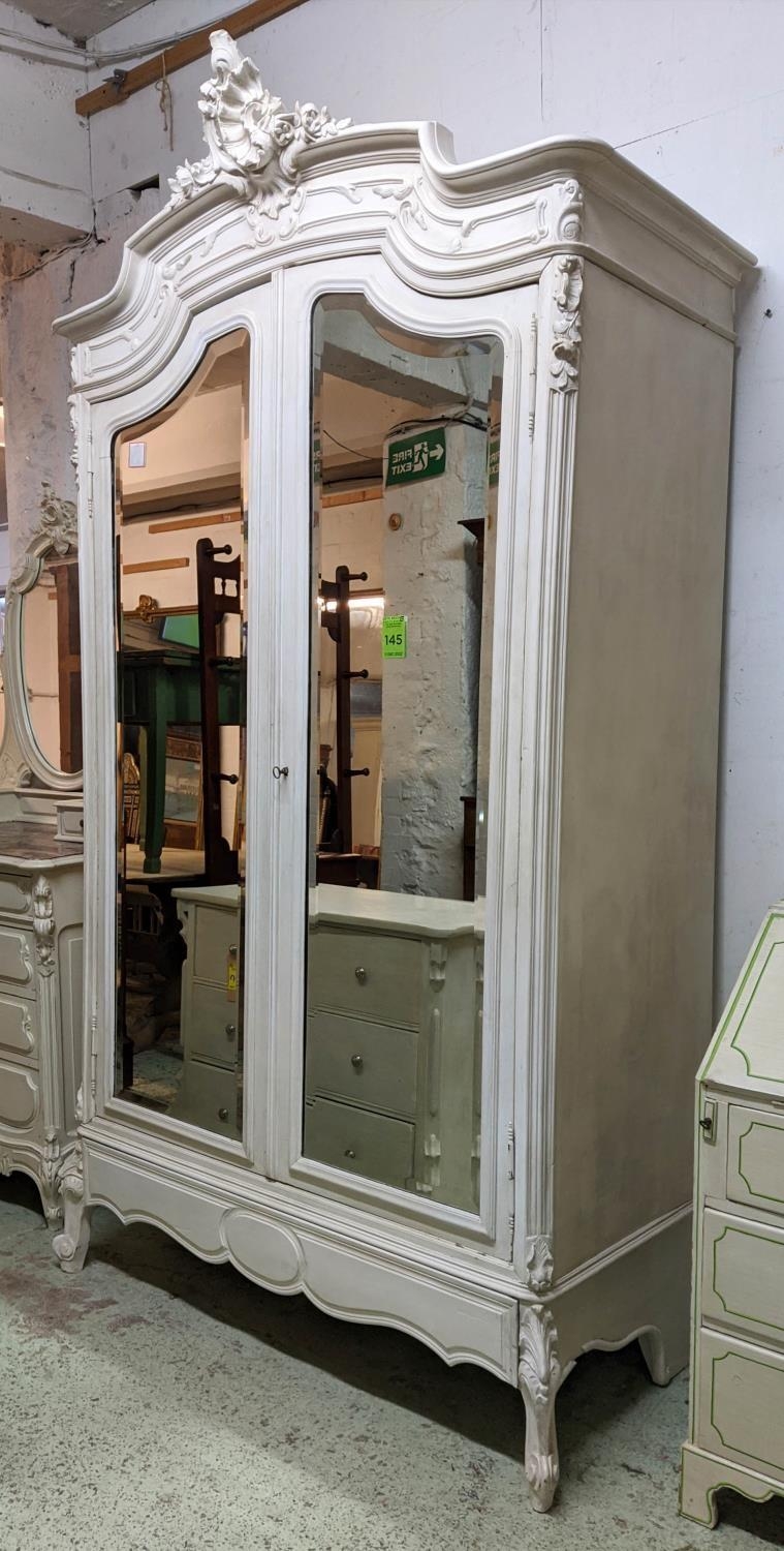 ARMOIRE, 141cm x 243cm H x 68cm, circa 1900 French and later painted with two mirrored doors,