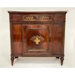 SIDE CABINET, early 19th century French mahogany and gilt metal inlaid with freize drawer and