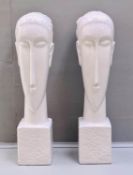CONTEMPORARY SCHOOL, untitled sculptural busts, a pair, 60cm H x 15cm W, glazed ceramic.