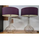 GLASS TABLE LAMPS, a pair, purple shades, baluster shaped bases, 66cm H x 46cm D. (2)