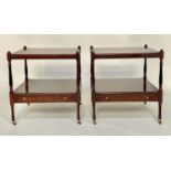 LAMP TABLES, a pair, George III design flame mahogany each with two tiers and a drawer, 56cm x