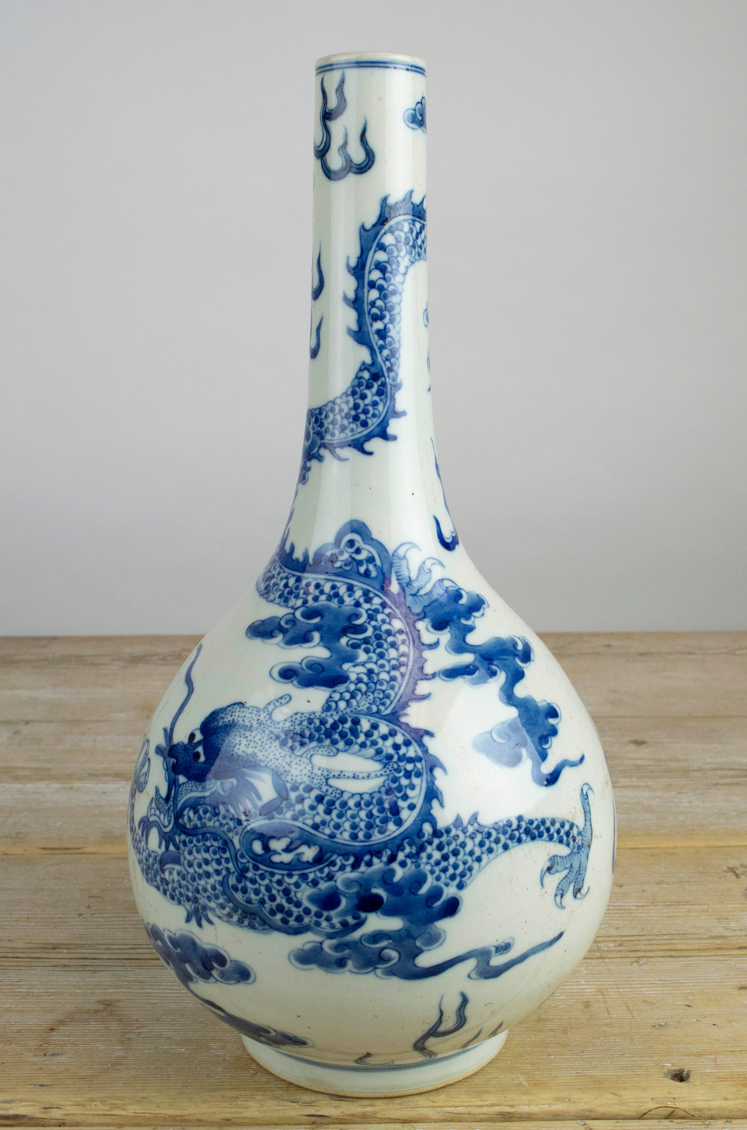 CHINESE 'DRAGON', blue and white bottle vase, the dragon chasing the flaming pearl of wisdom, 30cm - Image 5 of 7