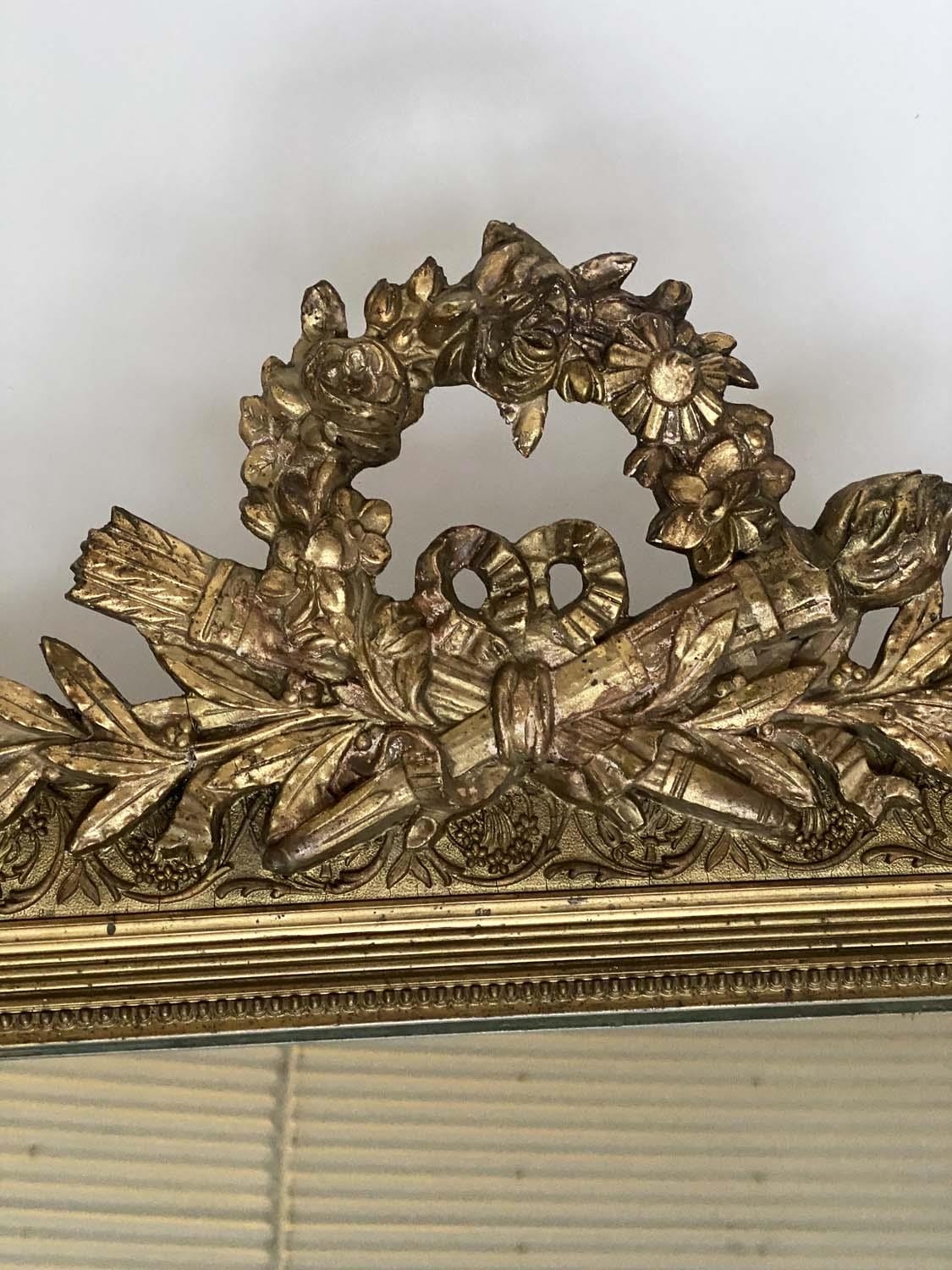 OVERMANTEL MIRROR, late 19th/early 20th century French giltwood and gesso moulded with quiver and - Image 5 of 5