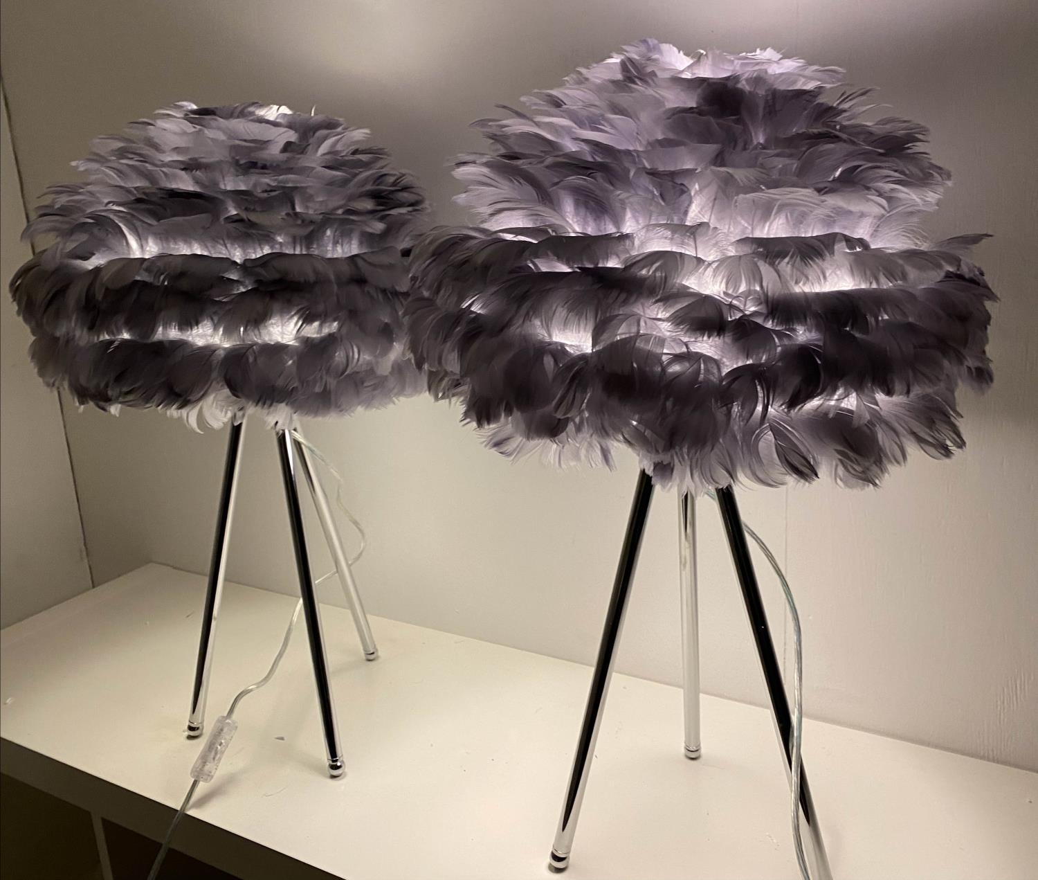 FEATHER CLOUD TABLE LAMPS, a pair, polished metal bases, 60cm x 40cm x 40cm. - Image 3 of 6