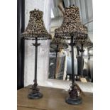 TABLE LAMPS, leopard print shades, bronzed bases, 72cm H. (2)
