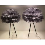 FEATHER CLOUD TABLE LAMPS, a pair, polished metal bases, 60cm x 40cm x 40cm.