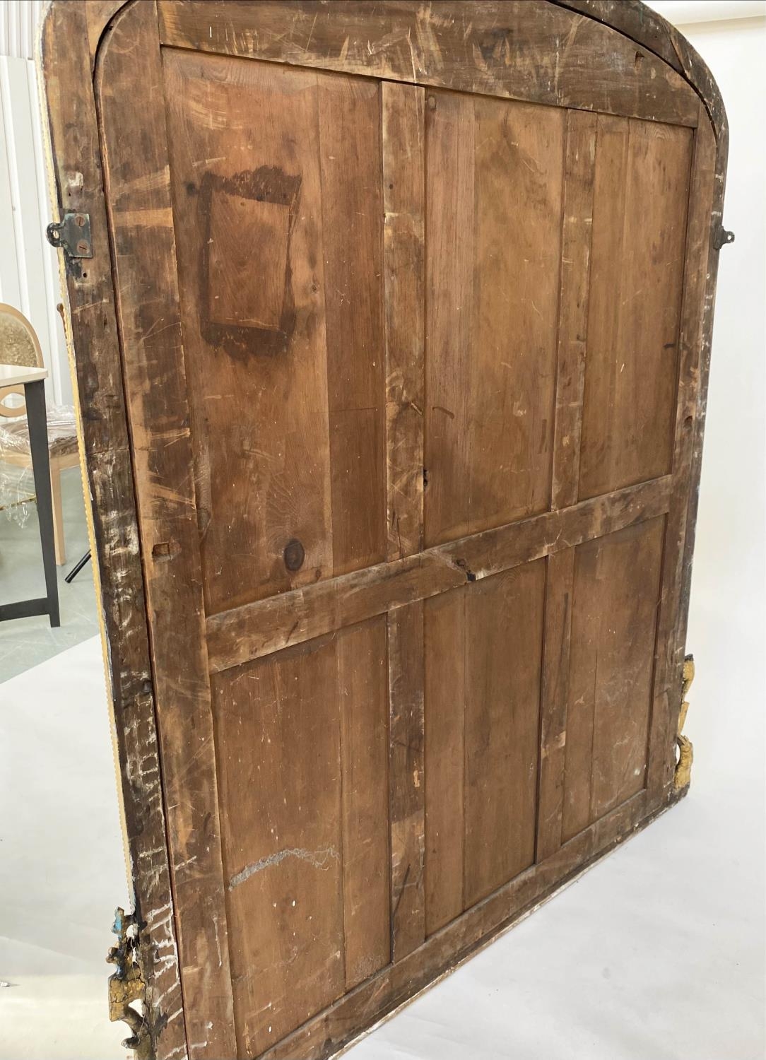 OVERMANTEL MIRROR, 19th century arched giltwood and gesso guilloche and bead moulded with scroll - Image 2 of 7