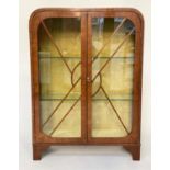 ART DECO DISPLAY CABINET, burr walnut with two glazed panelled doors enclosing shelves, 89cm x 123cm