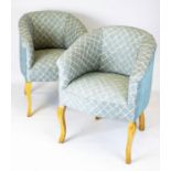 TUB CHAIRS, 80cm H x 61cm W, a pair, early/mid 20th century in Guy Goodfellow blue chenille. (2)