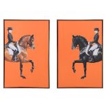 CONTEMPORARY SCHOOL PRINTS, a pair, art of dressage, framed, 90cm x 60cm each. (2)