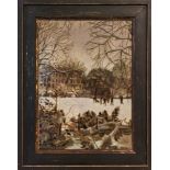 BARBARA J CARTER (Contemporary school), 'Ladbroke Square Garden in the snow', oil on board, 30cm x