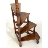 LIBRARY STEPS, Georgian style mahogany with four spiral steps and pineapple finial pole, 130cm H (