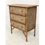 BAMBOO CHEST, Victorian cane panelled with three long drawers, 77cm x 46cm x 93cm H.