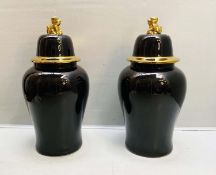 TEMPLE JARS, a pair, 82cm H x 39cm diam., glazed ceramic. (2)